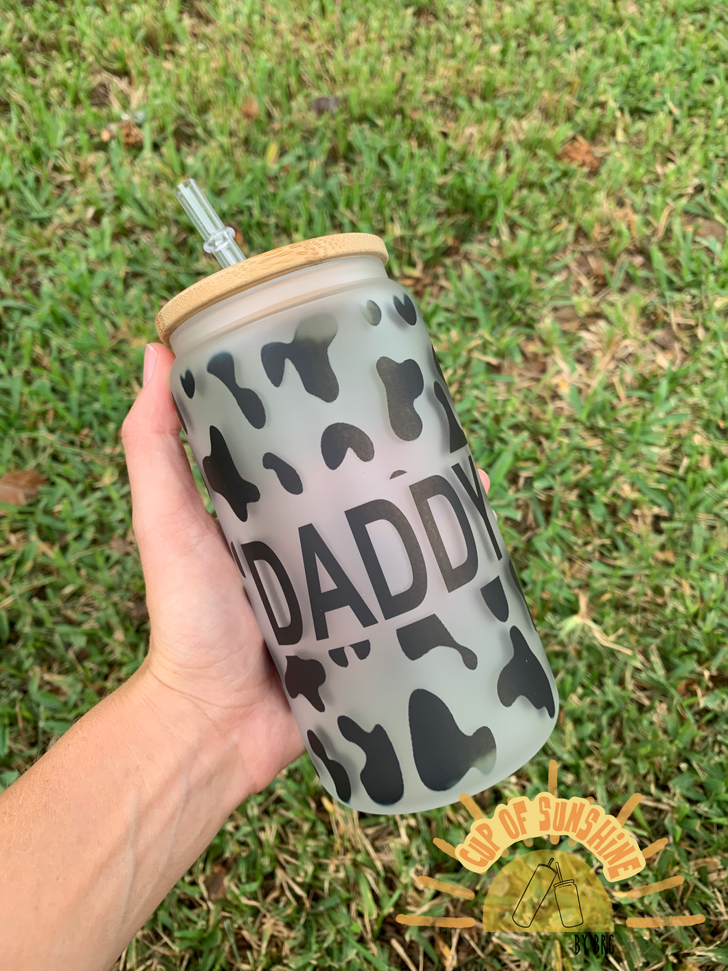 Cow Print Daddy Frosted Glass